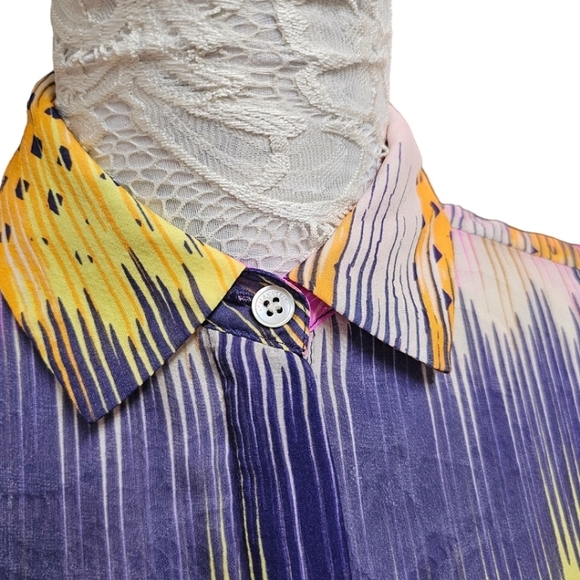 Anthropologie Leifsdottir Colorful All Silk Button Up Long Sleeve Blouse Size 0 - Picture 8 of 12